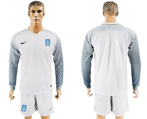 Greece Blank White Goalkeeper Long Sleeves Soccer Country Jersey